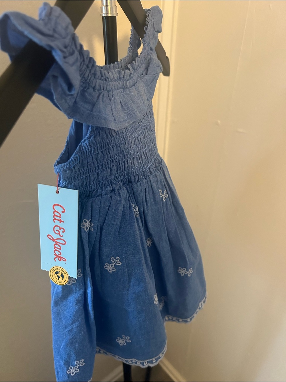 Cat & Jack Blue Embroidered Smocked One-Piece Dress - Picture 3 of 6